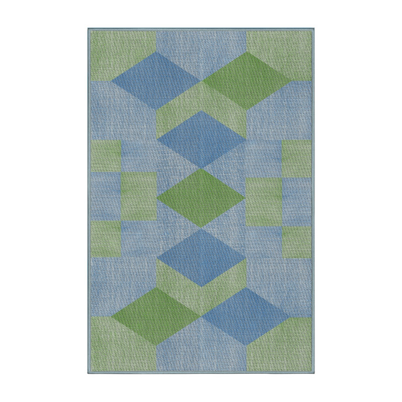 Tapis décoratif vert à motif géométrique quon, Rectangle 5 pi x 8 pi