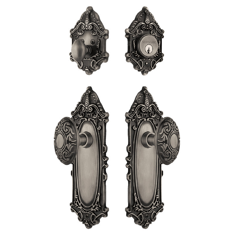 Nostalgic Warehouse Victorian Entry Set with Victorian Knob, Antique Pewter, 2.375