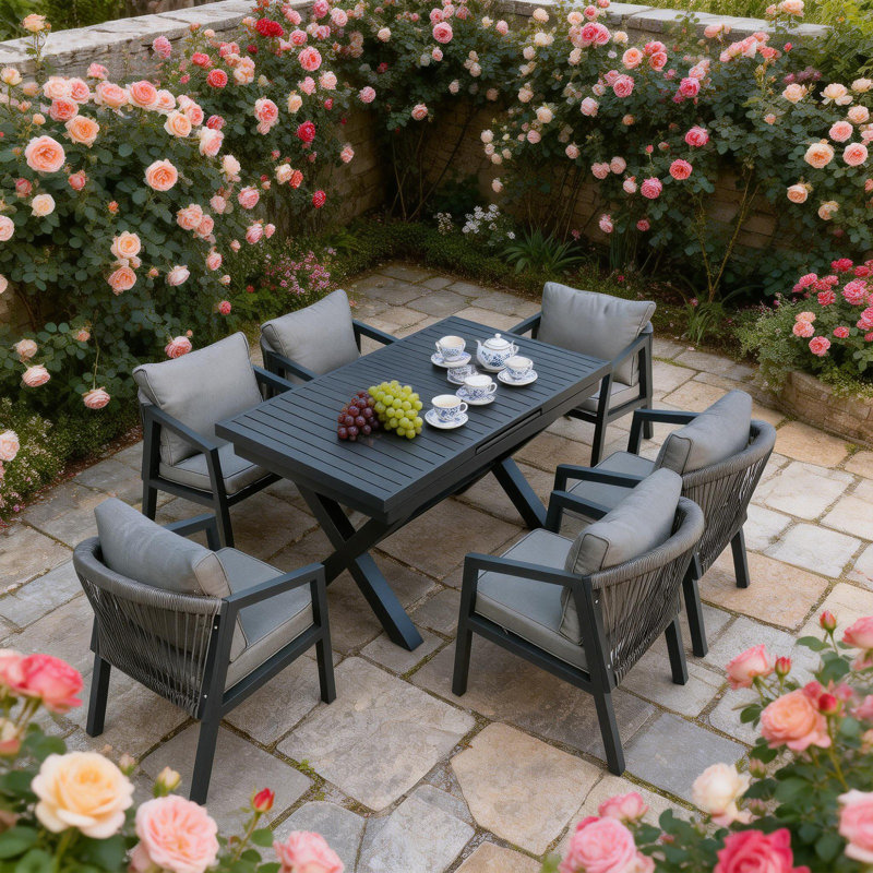 Patio Dining Set with Rectangular Table , Cushions Included, 6 Seater