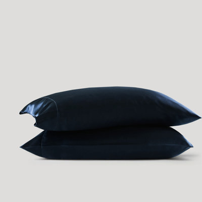 2 taies d'oreiller standard luxueuses bleu nuit minuit, 100% satin, froissées, doux pour la peau, réduire la casse, conception ouverte en satin, lisse et douce,