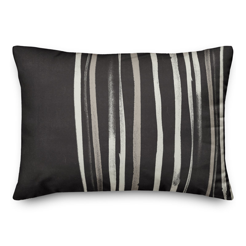 Striped Outdoor Reversible Throw Pillow, Black