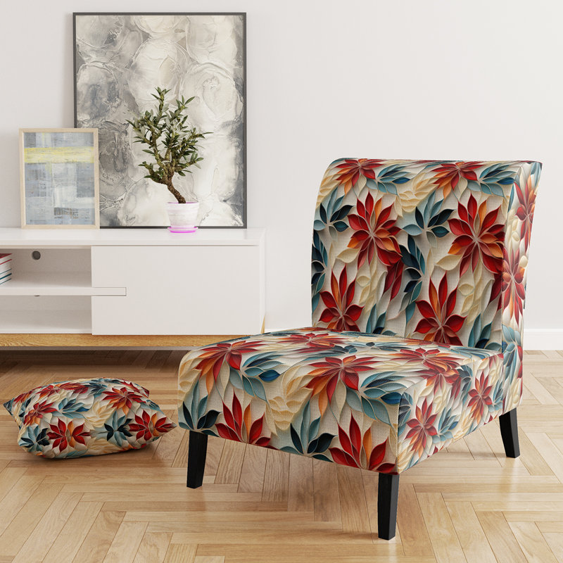 Fauteuil de chambre Coral Timeless Garden Flourish - & Eclectic Accent, Mosaïque florale zen rouge et bleue