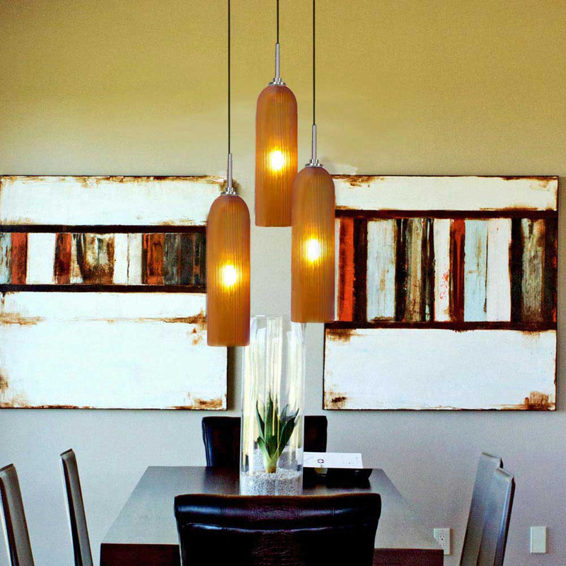 Luminaire suspendu à cylindre simple 1 lumières EVISAGE VI, Nickel brossé, Ambre