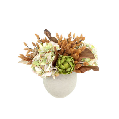 Fall Centerpiece with Hydrangeas, Artichokes and Pinecones