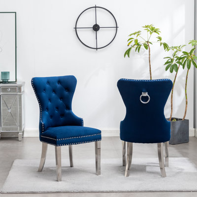 Ensemble de 2 chaises en velours touffeté avec garniture cloutée Montura, bleu