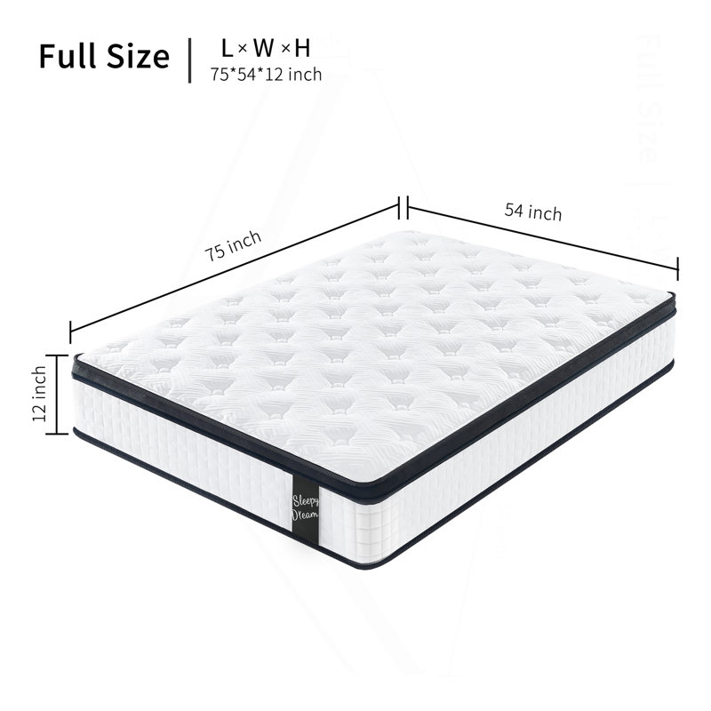 King Size 12 Inch Medium Plush Individual Pocket Spring Memory Foam Mattress, Full