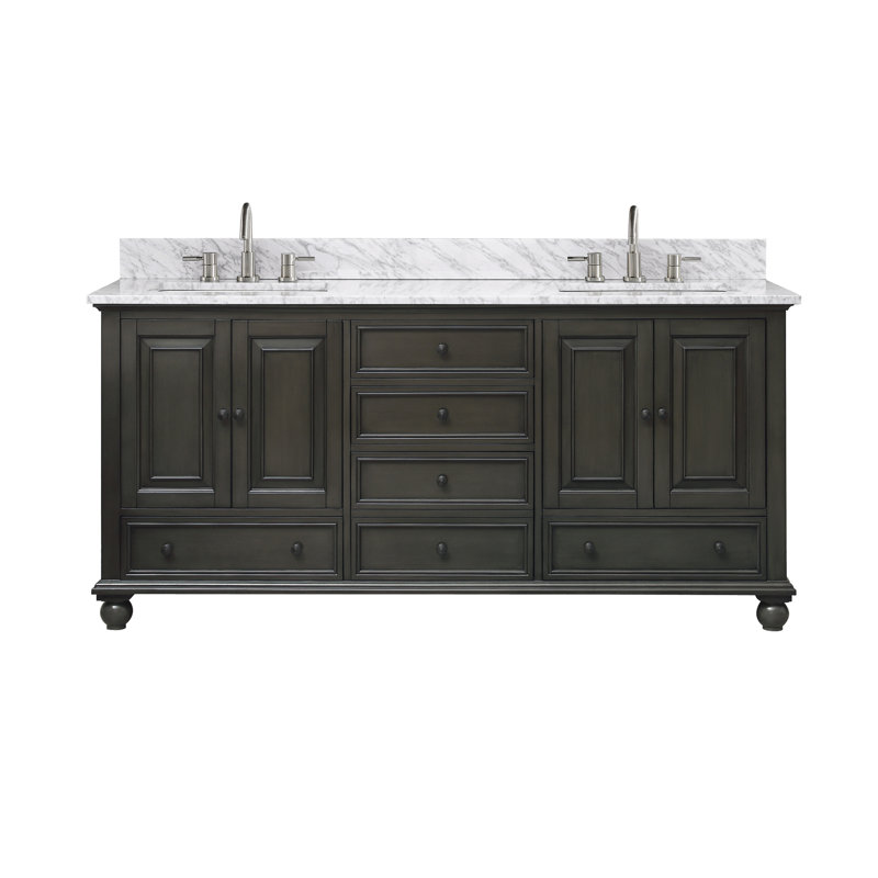 Thompson 61" Double Modern Bathroom Vanity Set, Carrera White, French White, 72"
