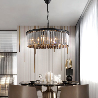 Timmiah 6 - Light  Dimmable Modern Drum Chandelier With Smoky Gray Crystal Accents