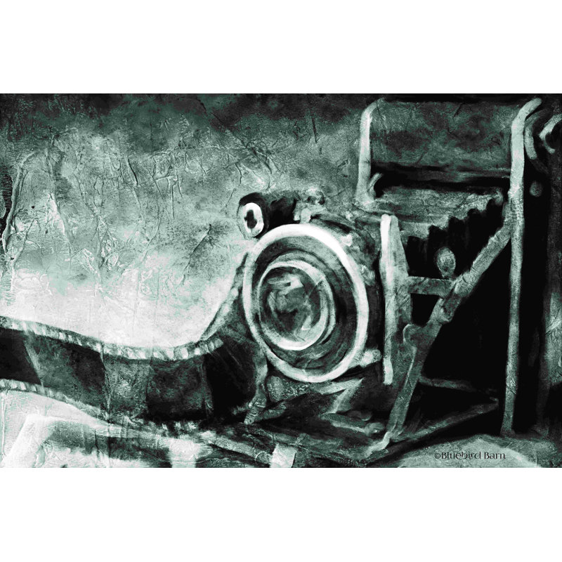 Appareil photo rétro noir et blanc - peinture sur toile tendue, H 8 po x l 12 po
