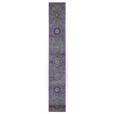 Hand Knotted Wool Area Rug in Gray And Purple