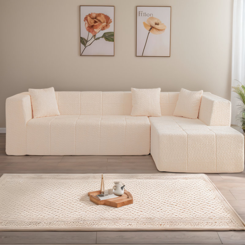 Canapé modulaire 105,5 po avec méridienne 105,5 po pour espaces de vie polyvalents, Polyester beige
