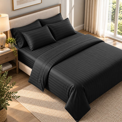17 Stories Microfiber Striped Duvet Cover Set with Pillowcases