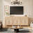 Rattan Sideboard Buffet Cabinet, Coffee Bar Cabinet with Adjustable Storage Shelves and Drawers for Dining Room or Living Room, Natural Oak (Set of 3)