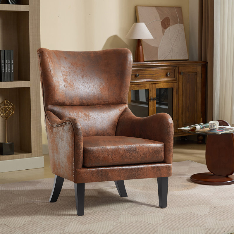 Red Barrel Studio® Applegate Distressed Faux Leather Wing Back Accent ...