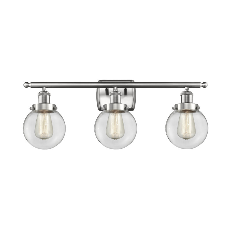 Éclairage pour salle de bain 3 lumières Chippewa, Incandescente, Transparent, Nickel satiné brossé