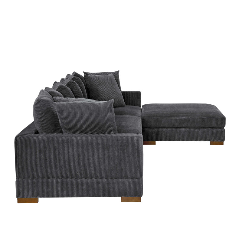 Canapé modulaire rembourré 4 pièces Aubriel, Velours côtelé gris