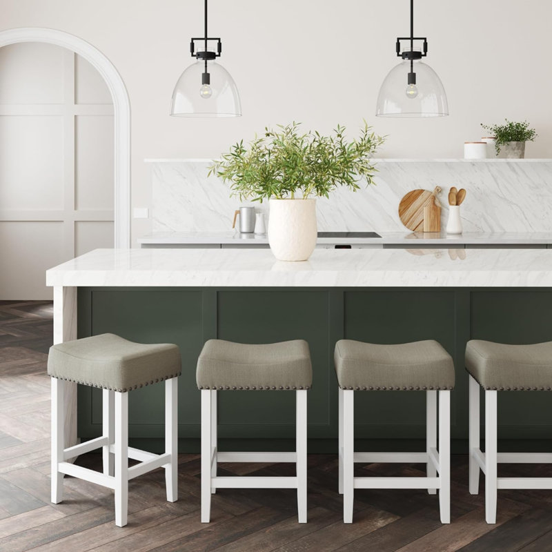 Tabouret de bar Hylie, Tabouret de comptoir (siège d'une hauteur de 24 p, Gris / blanc