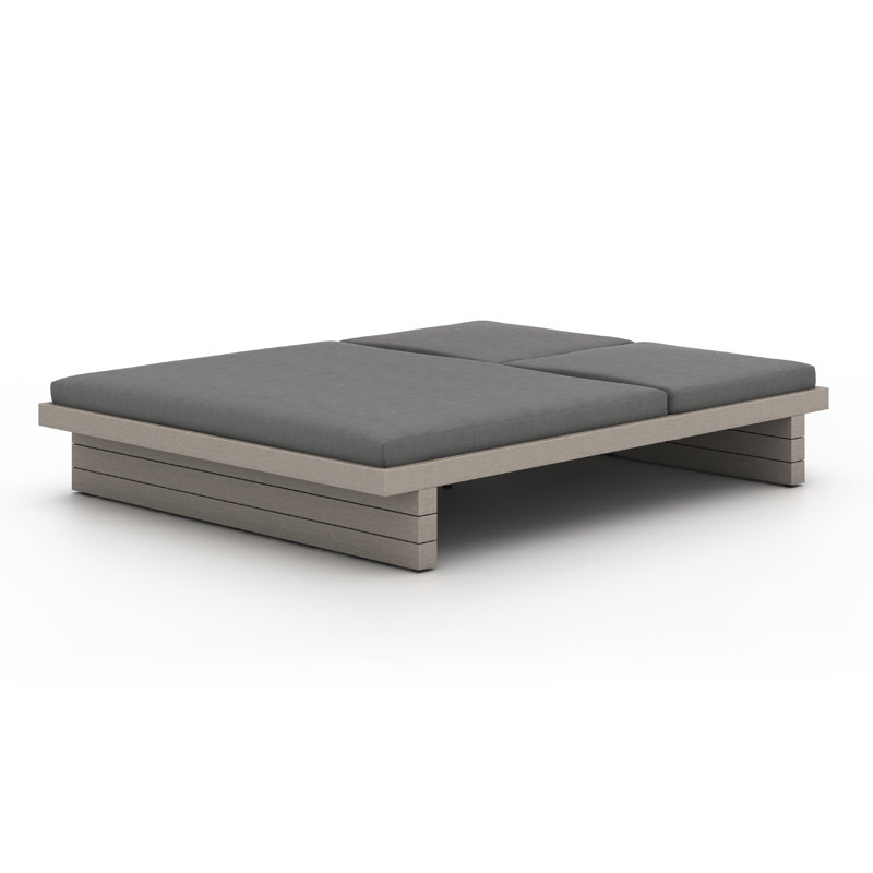 Leroy Outdoor Teak Chaise Lounge, Weathered Gray, Stone Gray