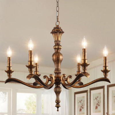 Luminaire suspendu en laiton antique à 6 lumières de style campagne française rétro classique / traditionnel