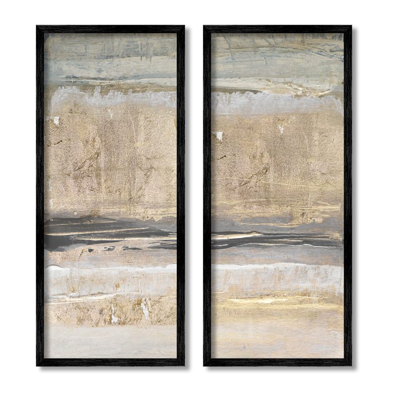 Abstrait terre terre texturée collage brun-gris Lanie Loreth, Giclée encadrée noir minuit, H 13 po x l 30 po