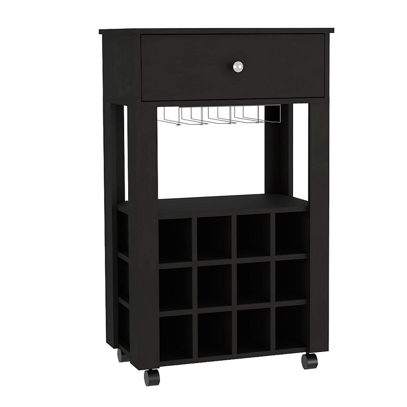 1-Drawer 12-Bottle Wine Cabinet Carbon, Black