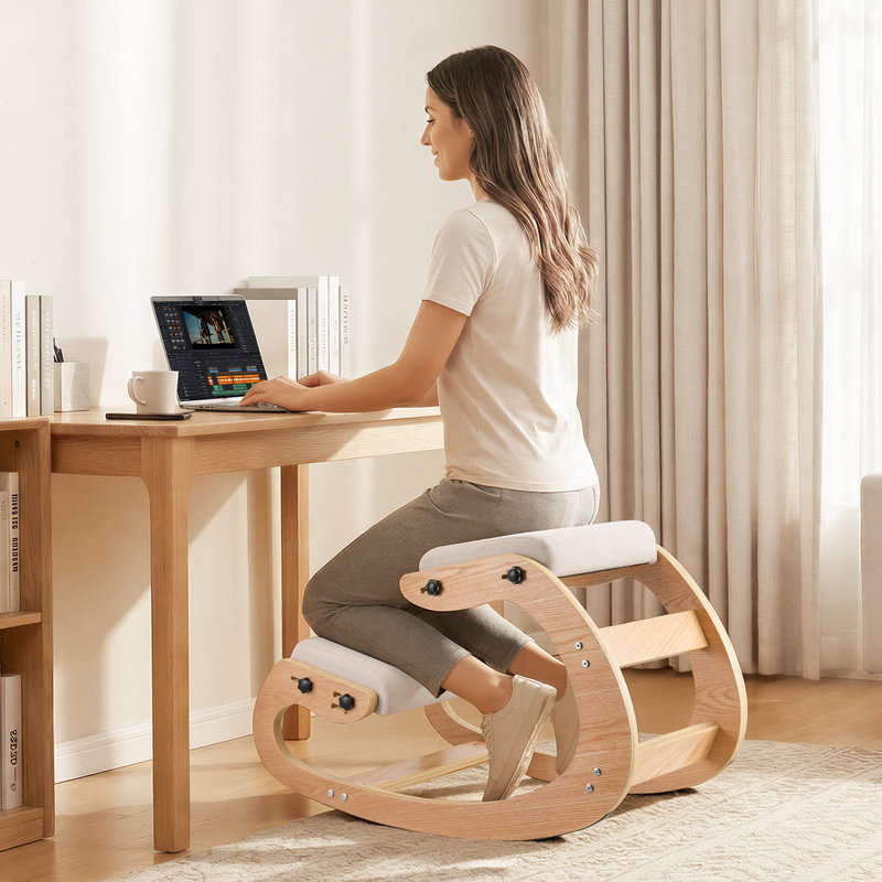 Adjustable Height Ergonomic Stool, Natural, Beige