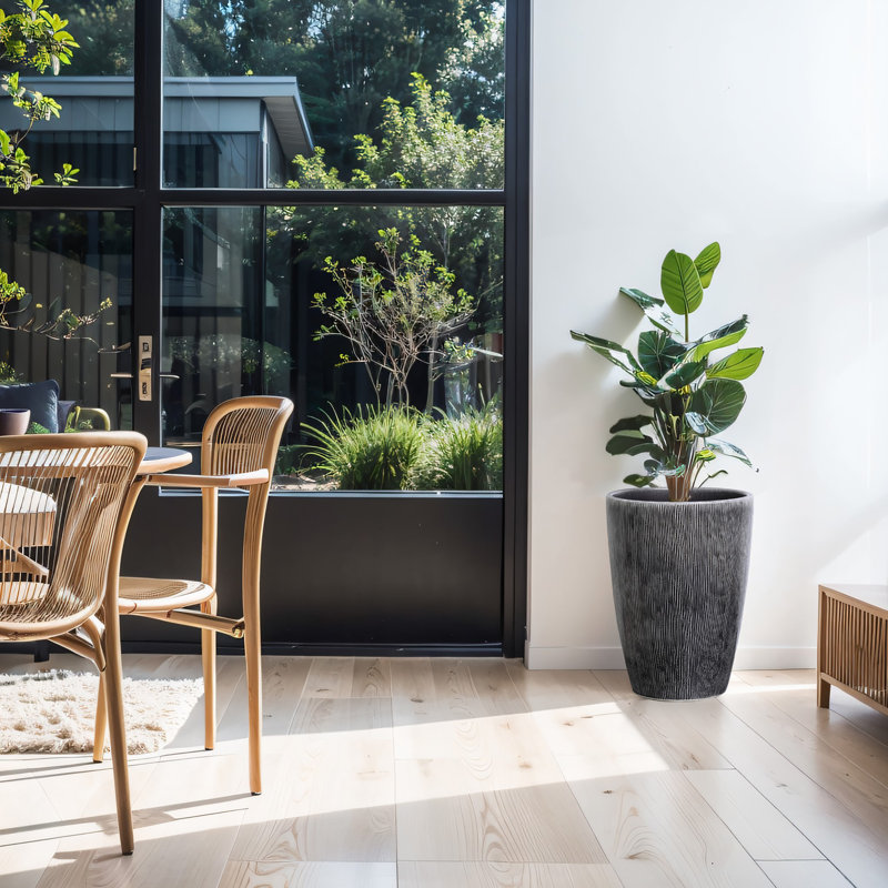 Jardinière ronde en céramique 17,1 po H, pot intérieur cylindrique gris intérieur avec trou de drainage