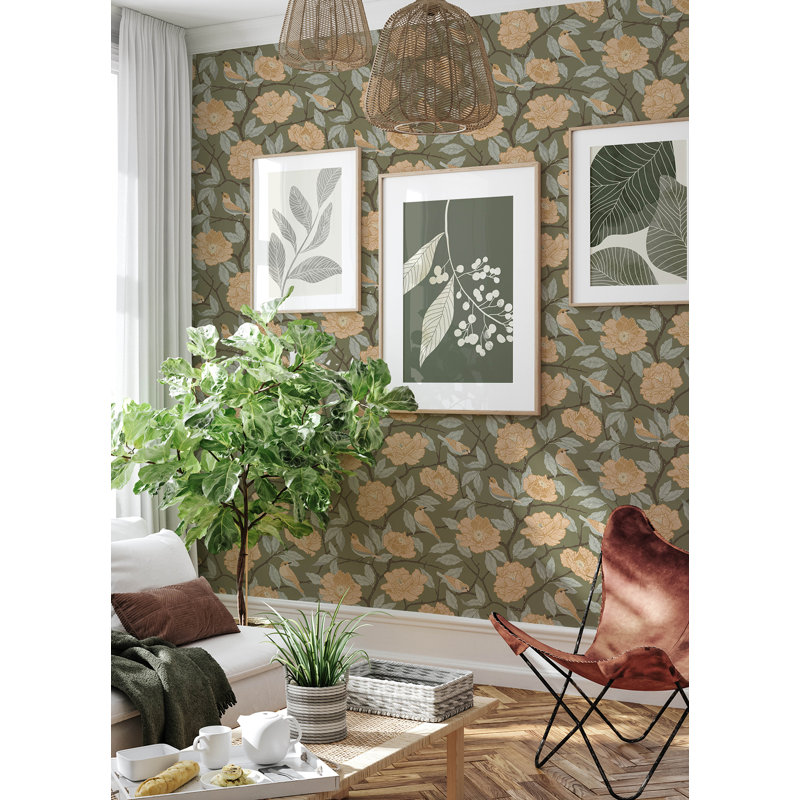 Papier peint Betsey Moss Rosebush, Vert