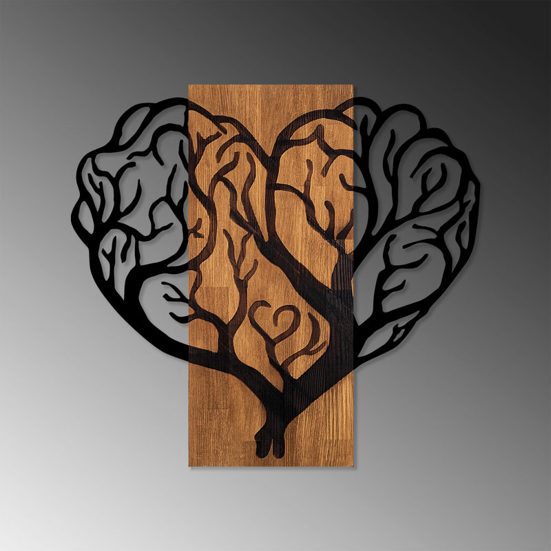 Stylish Decorative Wooden Wall Accessory, Walnut & Black Finish, 22.8 x 24.4 inches | 50% Real Wood (Thickness: 1.2 inches) & 50% Metal | Unique Design for Home Decor, Adds Elegance to Any Room
