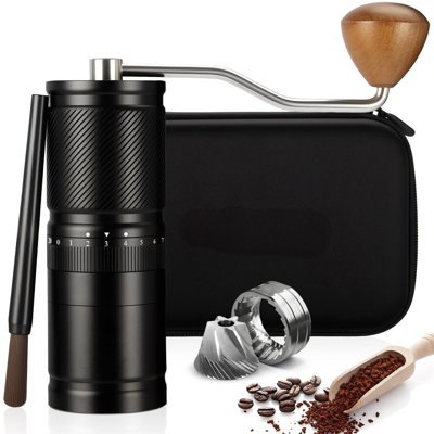 Manual Coffee Grinder With Numerical External Adjustable Setting, Capacity 30G With CNC Stainless Steel Conical Burr (Black)