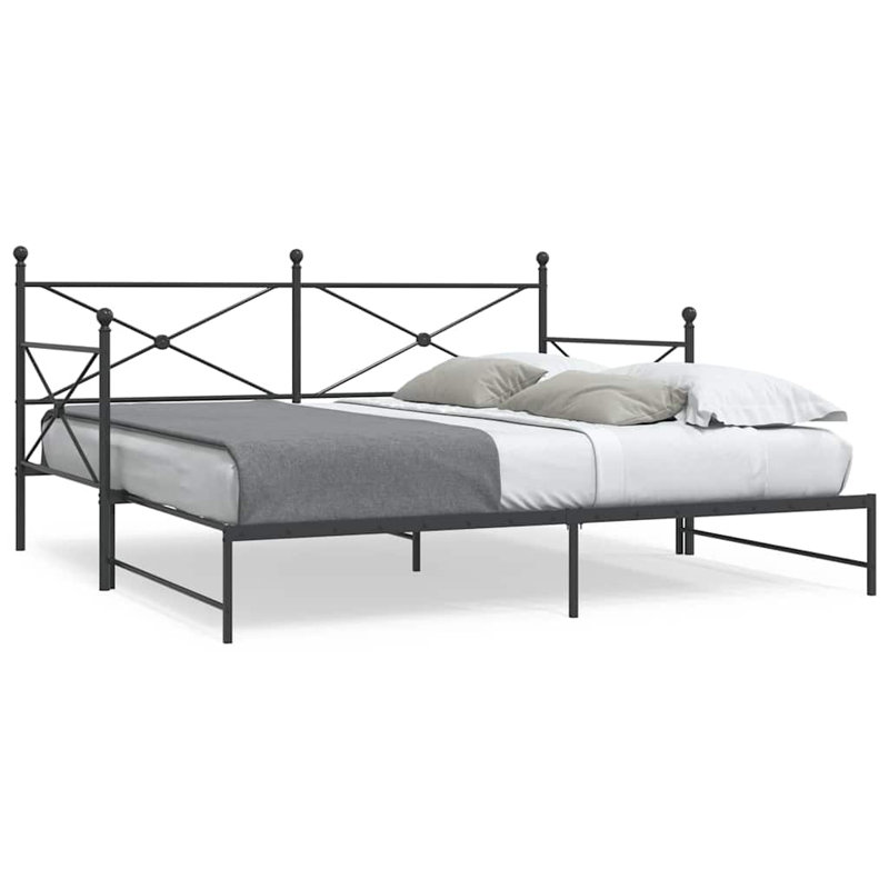 Daybed With Trundle Steel Expandable, Black, Full