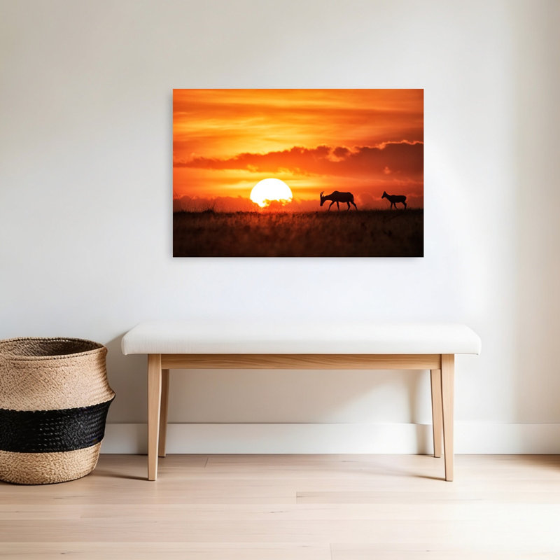 Coucher de soleil africain, antilope abstrait, paysage contemporain de cheval, reproduction d'art murale, 36" H x 24" W