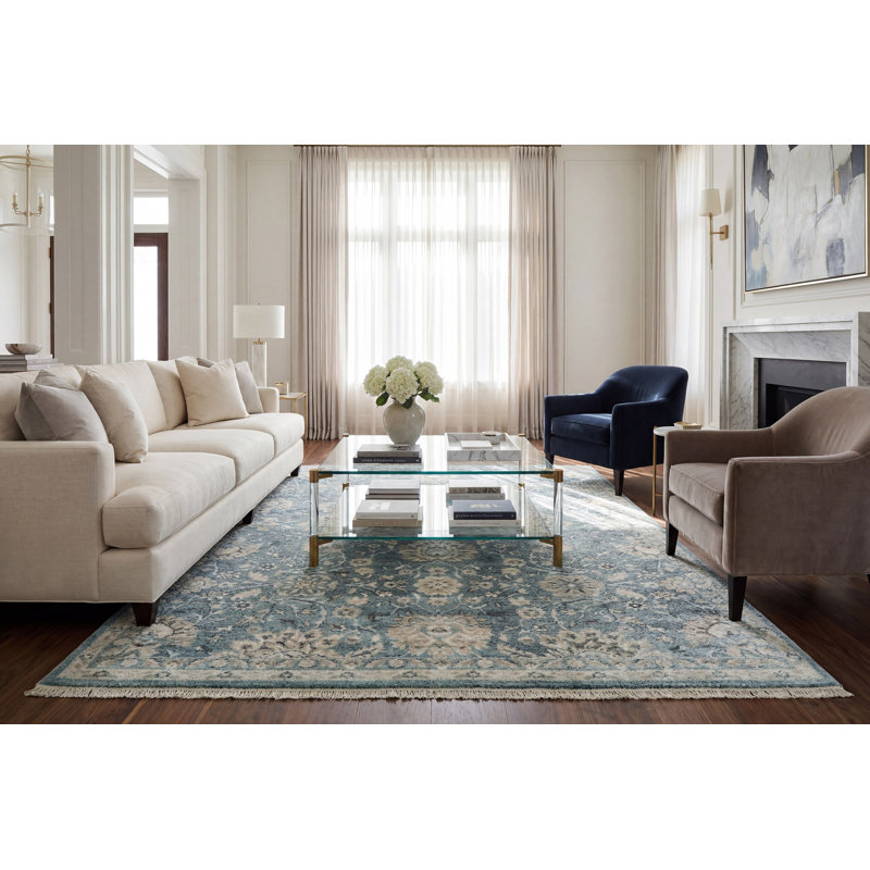 Tapis oriental bleu clair Omarion, Rectangle 9 pi 2 po x 12 pi 6 po