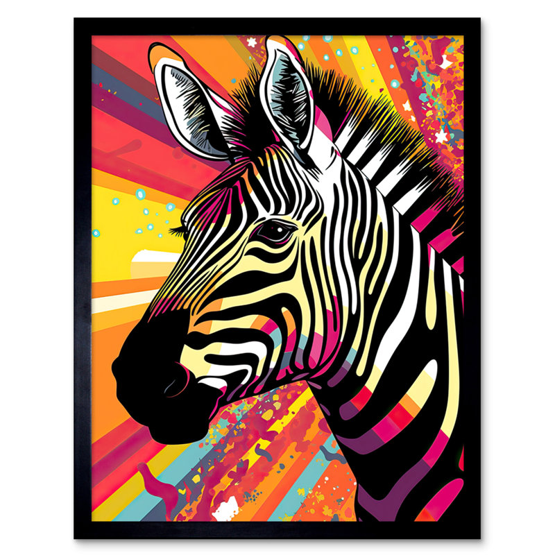 Branasia Zebra Portrait Vibrant Colourful Stripes Psychedelic - Single Picture Frame Print