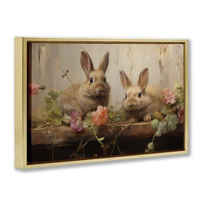 Easter Bunnies with Garden Blooms  Floater Canvas Wall Art, design by Arlington Prints