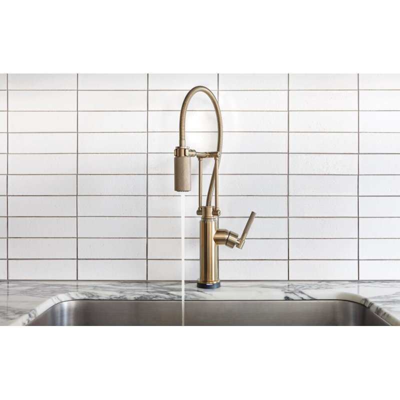 Litze® SmartTouch® Articulating Single Handle Kitchen Faucet with Finished Hose, Matte Black/Luxe Gold