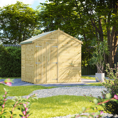Powersheds Premium Pressure Treated Timber Windowless Apex Garden Shed, Double Doors