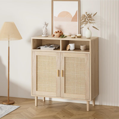 Set of 2 36" Rattan Sideboard Cabinets, 2-Door Boho Buffet