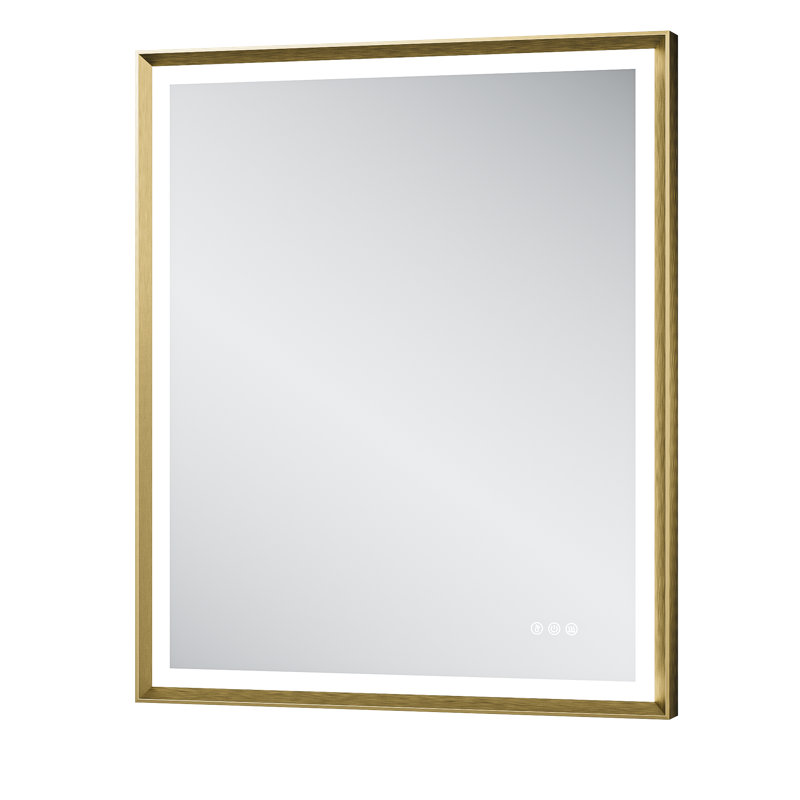 Miroir de meuble-lavabo à DEL avec éclairage à 3 lumières à intensité variable, 36 po x 30 po, Doré, Rectangulaire