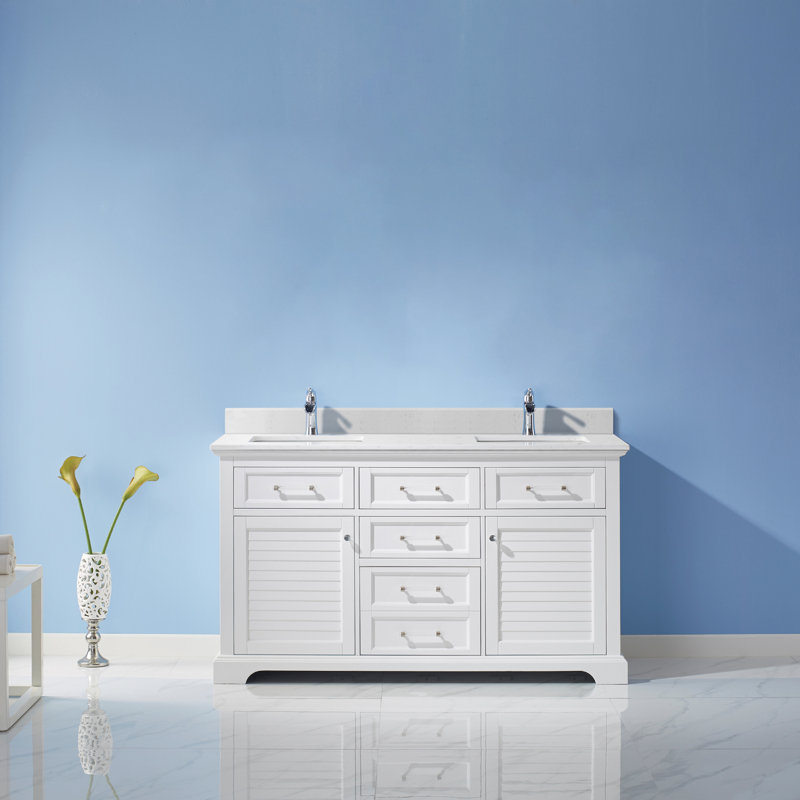 Ensemble de meuble-lavabo double 60 po Larry, Blanc