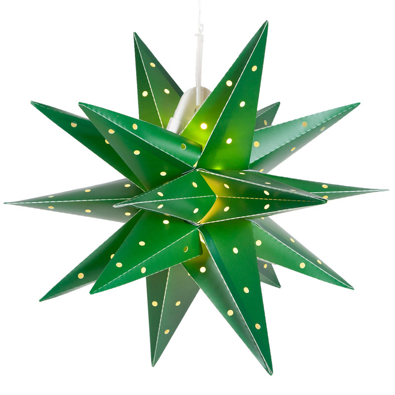 Fold-Flat Moravian Star LED Lantern, 17" H x 17" W x 17" D, Green