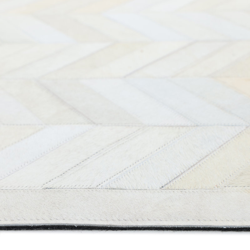 Meir Hand Knotted Tencel Geometric Area Rug in Ivory, Rectangle 6' x 9'