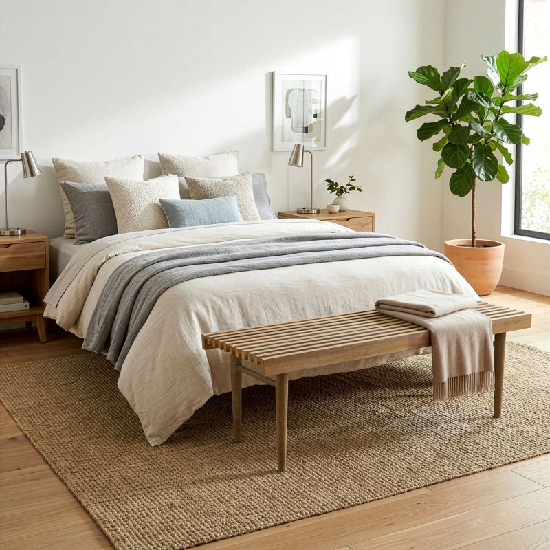 Baird Slatted Washed Wooden Bench