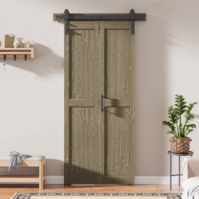 Assembled Solid Core Pine Wood Bi-Fold Door With Hardware Kit