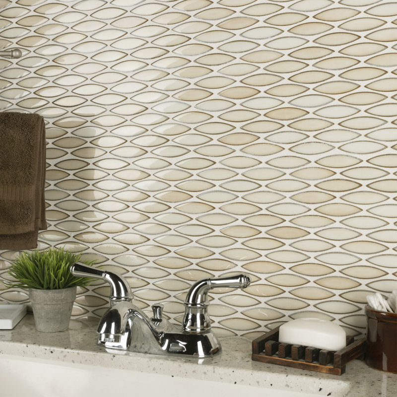 Pescado 1" x 2" Porcelain Novelty Mosaic Wall & Floor Tile, Glossy Cream/Beige