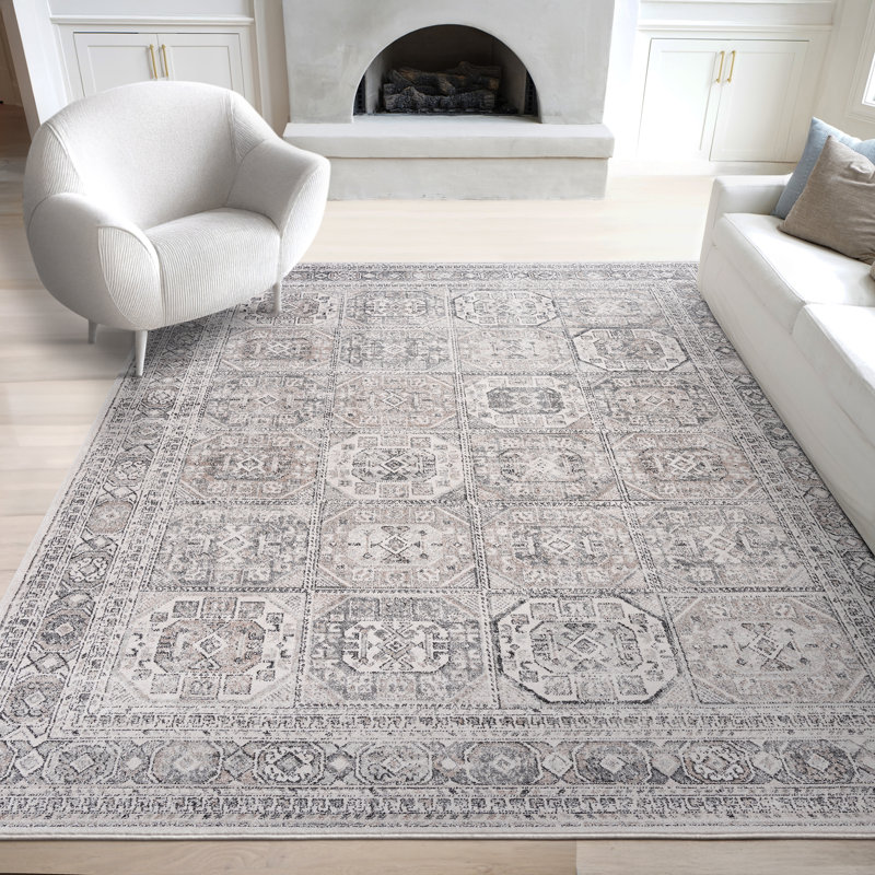Tapis oriental gris en polypropylène et polyester Saxton, Rectangle 8 pi 10 po x 12 pi 2 po