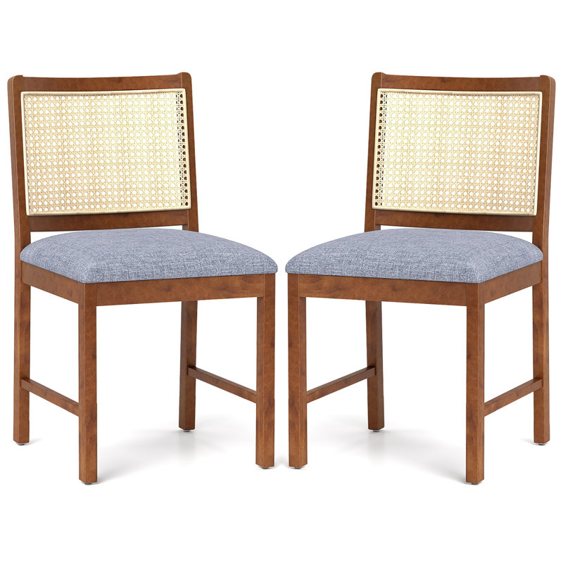 Chaise de salle à manger avec siège rembourré en tissu de lin et structure en bois d'hévéa, 2