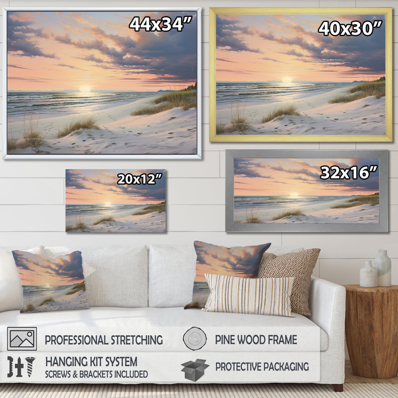«Ocean Serenity Gentle Pink Pastel Beach Sunset - Coastal Beach», reproduction sur toile, H 24 po x l 32 po