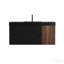 Meuble-lavabo 48 po en noyer avec lavabo en quartz noir mat et tiroirs noirs et une porte, meuble-lavabo mural flottant pour salle de bain moderne, lavabo noir mat, pré-assemblé-130076499