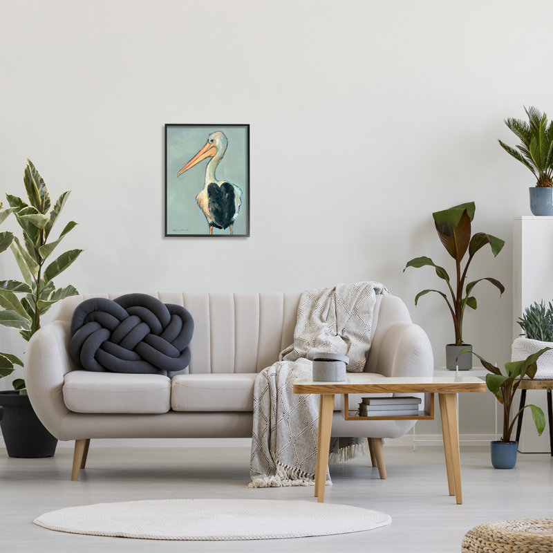 Pélican, faune - peinture, Giclée encadrée noir minuit, H 20 po x l 16 po x P 1,5 po